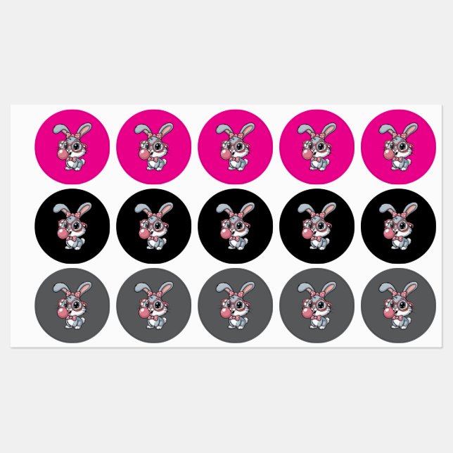 Cute Bunny with Glasses Blowing Bubble Gum Etiketten (Blatt)