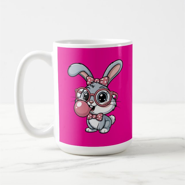 Cute Bunny with Glasses Blowing Bubble Gum Kaffeetasse (Links)