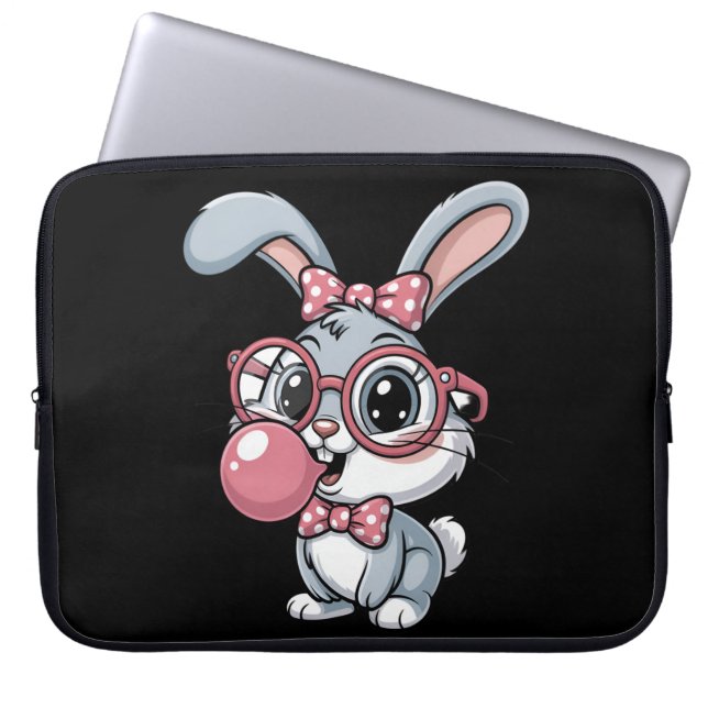 Cute Bunny with Glasses Blowing Bubble Gum Laptopschutzhülle (Vorderseite)