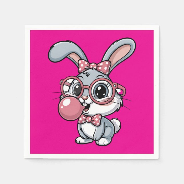 Cute Bunny with Glasses Blowing Bubble Gum Serviette (Vorderseite)