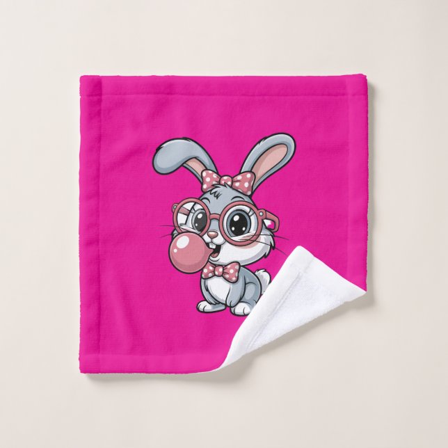 Cute Bunny with Glasses Blowing Bubble Gum Waschlappen (Waschlappen)