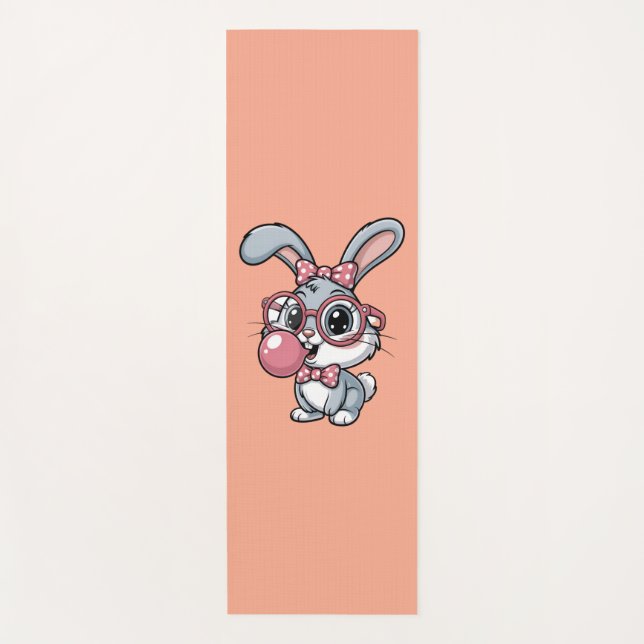 Cute Bunny with Glasses Blowing Bubble Gum Yogamatte (Vorderseite)