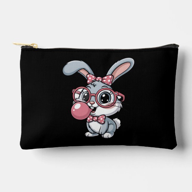 Cute Bunny with Glasses Blowing Bubble Gum Zubehörtasche (Vorderseite)