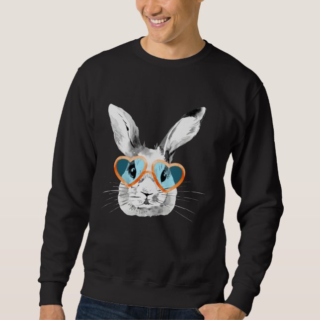 Cute Bunny With Heart Glasses Easter Day Easter Ra Sweatshirt (Vorderseite)