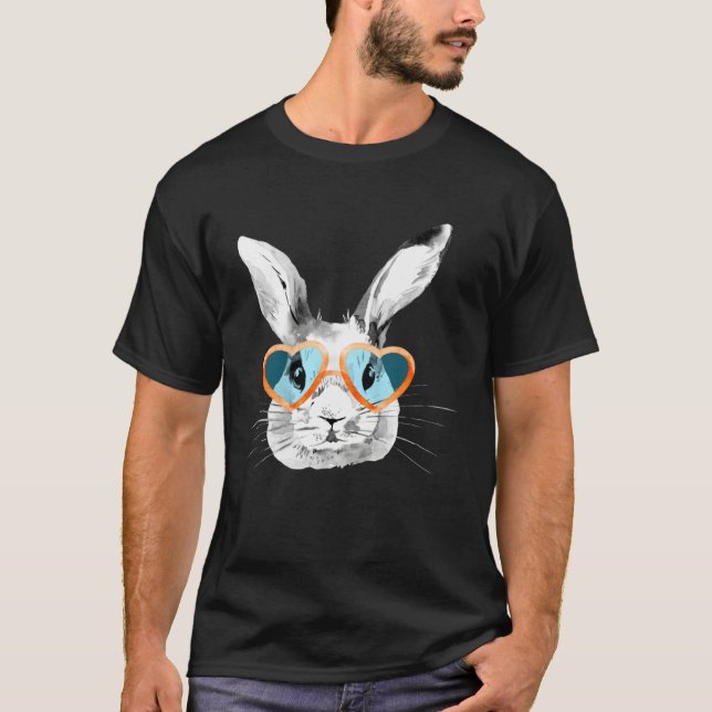 Cute Bunny With Heart Glasses Easter Day Easter Ra T-Shirt (Vorderseite)