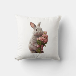  “Cute Bunny with Pink Roses” Adorable Art Design Kissen