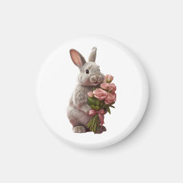  “Cute Bunny with Pink Roses” Adorable Art Design Magnet
