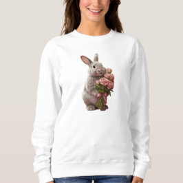  “Cute Bunny with Pink Roses” Adorable Art Design Sweatshirt