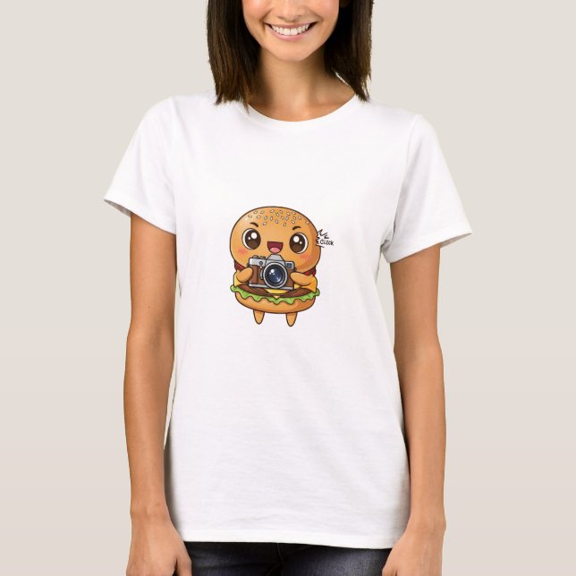 Cute Burger Photographer Cartoon with Retro Camera T-Shirt (Vorderseite)