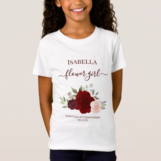 Cute Burgundy & Red Roses Flower Girl Gift Wedding T-Shirt (Vorderseite)