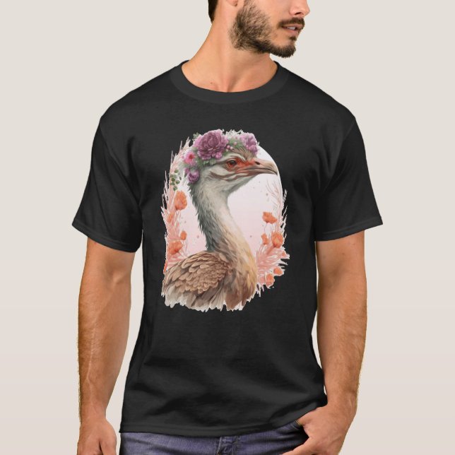 Cute Bustard Bird Watching Flower Crown Floral Bir T-Shirt (Vorderseite)