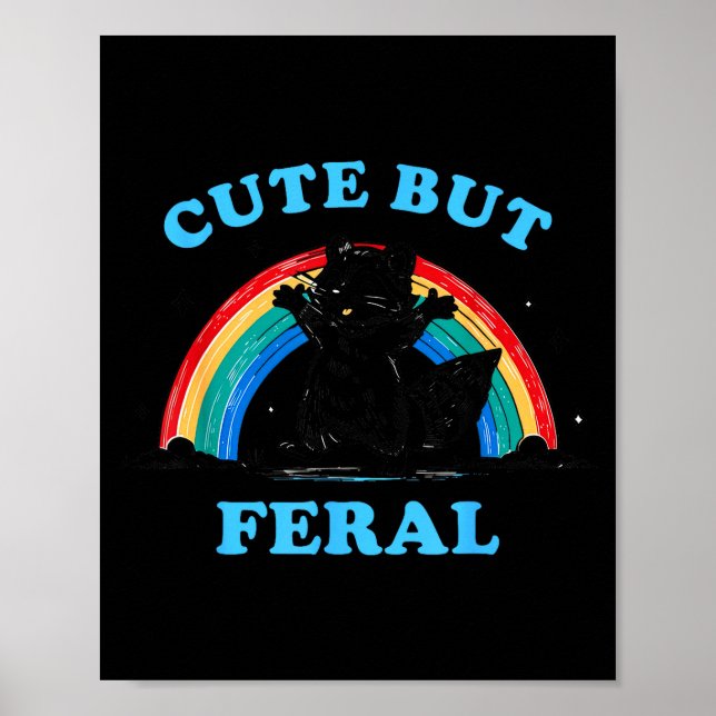 Cute But Feral Raccoon With Rainbow Funny Raccoon  Poster (Vorne)