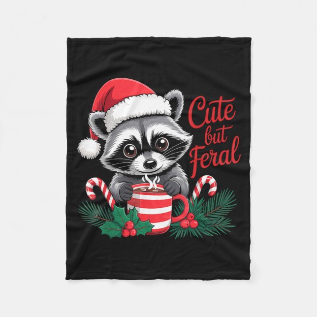 Cute But Feral Raccoon With Santa Hat Xmas Cute Ch Fleecedecke (Vorderseite)