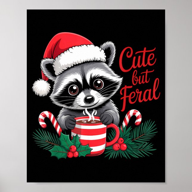 Cute But Feral Raccoon With Santa Hat Xmas Cute Ch Poster (Vorne)