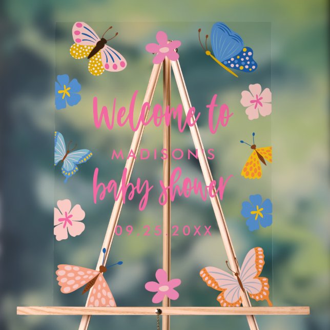 Cute Butterflies Baby Shower Welcome Acrylschild (Neutral)
