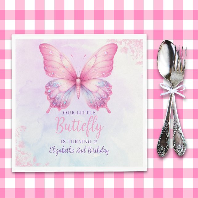 Cute Butterfly Birthday Girl Party Serviette (Von Creator hochgeladen)