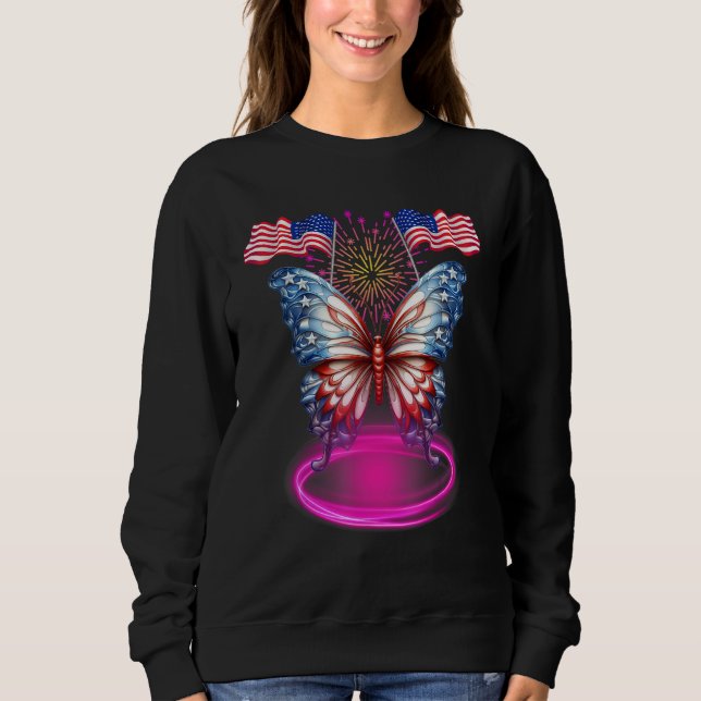 Cute Butterfly USA Flag 4th Of July for USA Americ Sweatshirt (Vorderseite)