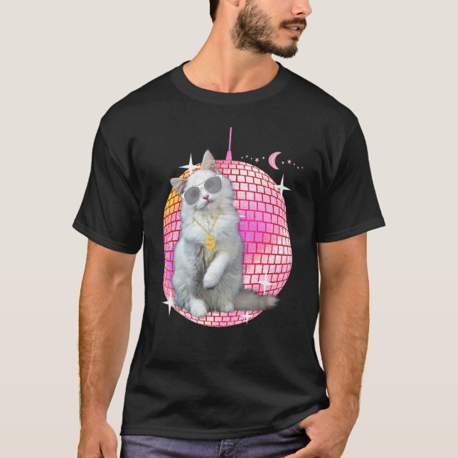 Cute Ca Cat Disco Retro Techno Dj Cat Party T T-Shirt (Vorderseite)