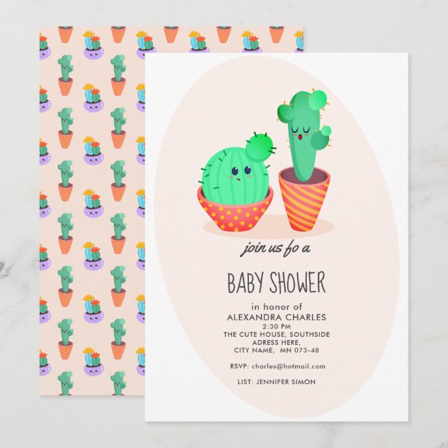 Cute Cactus Baby Shower Einladung (Vorne/Hinten)