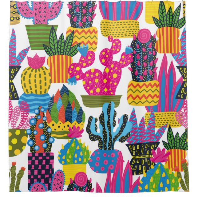 Cute cactus. Colorful seamless pattern. Endless pa Duschvorhang (Vorderseite)