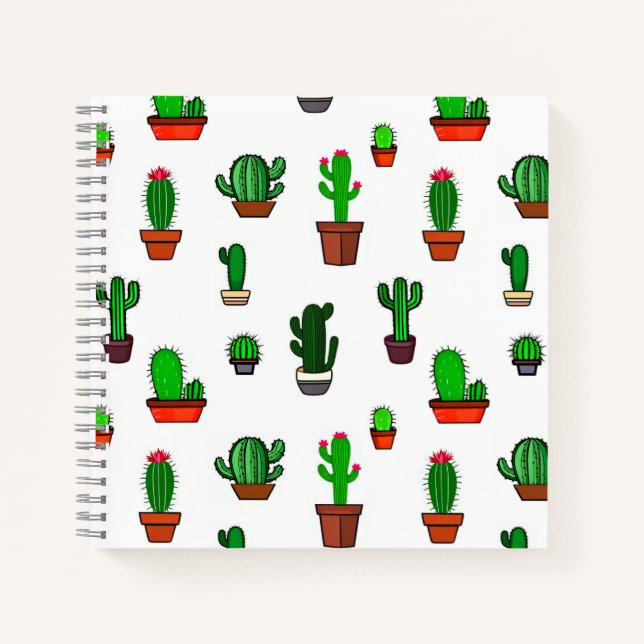 Cute Cactus illustrations Pattern White Notizbuch (Vorderseite)