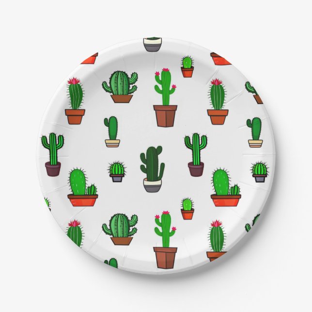 Cute Cactus illustrations Pattern White Pappteller (Vorderseite)
