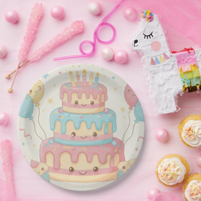 Cute Cake and Cupcakes Pappteller (Party)