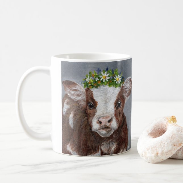 Cute calf with flower crown kaffeetasse (Mit Donut)