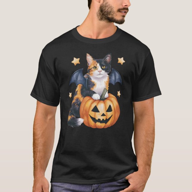 Cute Calico Cat Halloween Pumpkin Calico Cat Mom C T-Shirt (Vorderseite)
