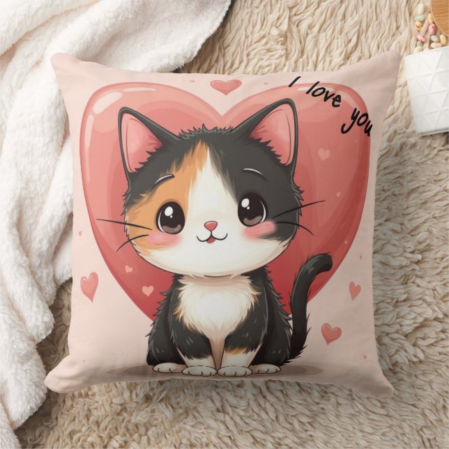 Cute Calico Cat Heart Kawaii Valentine’s Art Kissen (Decke)
