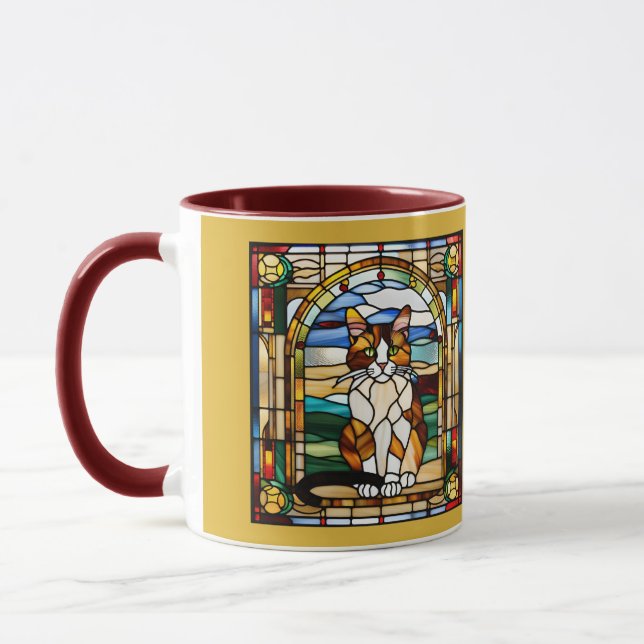 Cute Calico Cat Stained Glass Coffee Mug Tasse (Links)