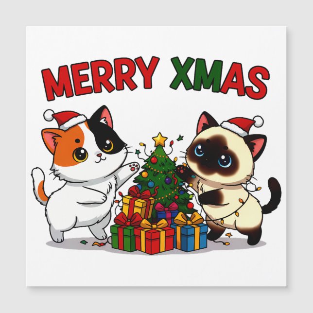 Cute Calico & Siamese Kitten Gift Magnetkarte (Vorderseite)