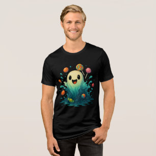 Cute Candy Ghost Halloween Illustration Tri-Blend Shirt