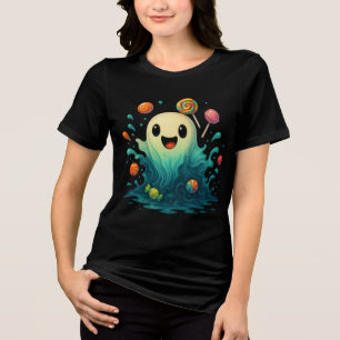 Cute Candy Ghost Halloween Illustration Tri-Blend Shirt
