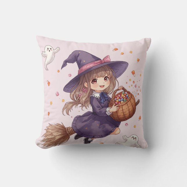 Cute Candy Witch Halloween Pillow Kissen (Vorderseite)