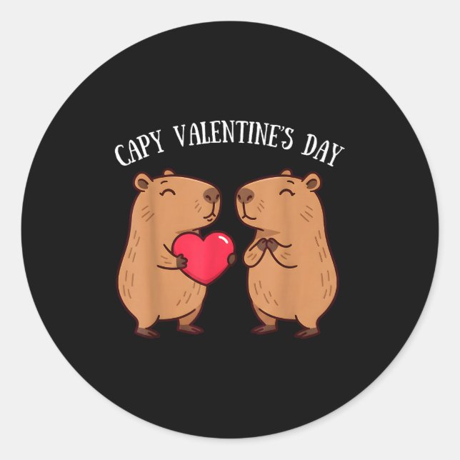 Cute Capy Valentine’s Day Capybara Lovers Romantic Runder Aufkleber (Vorderseite)