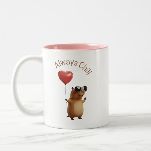 Cute Capybara Always Chill Valentine Coffee Mug Zweifarbige Tasse (Links)