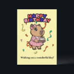 Cute Capybara Birthday Card - Pink Dress & Cake  Dankeskarte<br><div class="desc">Make their birthday special with this adorable capybara greeting card! Featuring a sweet capybara in a pink party dress holding a delicious birthday cake, this design is perfect for animal lovers of all ages. Vibrant confetti and a cheerful "Happy Birthday" message create a fun, festive atmosphere. Printed on high-quality cardstock,...</div>
