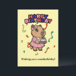 Cute Capybara Birthday Card - Pink Dress & Cake  Dankeskarte<br><div class="desc">Make their birthday special with this adorable capybara greeting card! Featuring a sweet capybara in a pink party dress holding a delicious birthday cake, this design is perfect for animal lovers of all ages. Vibrant confetti and a cheerful "Happy Birthday" message create a fun, festive atmosphere. Printed on high-quality cardstock,...</div>