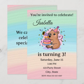 Cute Capybara Birthday Invitation Editable  Einladung