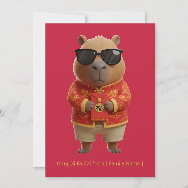 Cute Capybara Chinese New Year Red Gold Custom  Karte (Vorderseite)
