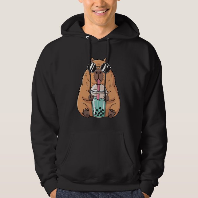 Cute Capybara Drinking Boba Kawaii Bubble Tea Anim Hoodie (Vorderseite)