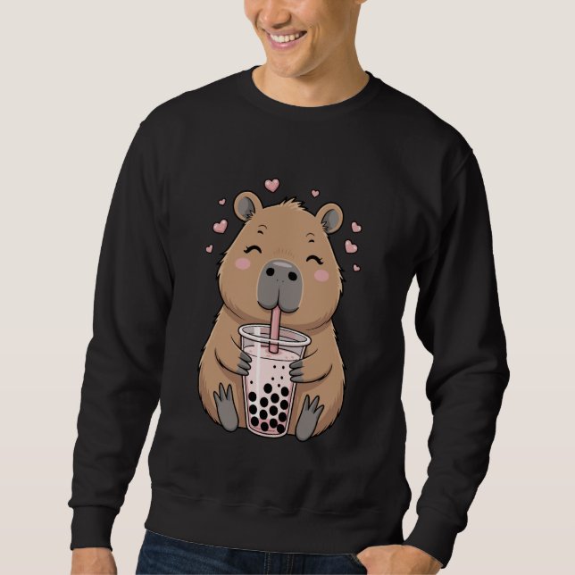 Cute Capybara Drinking Bubble Tea, for Girls, Kawa Sweatshirt (Vorderseite)