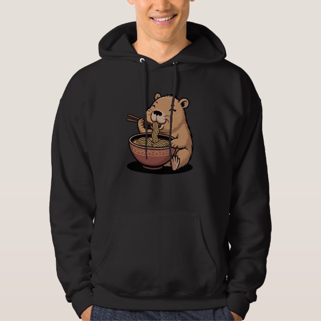 Cute Capybara Eating Ramen Bowl Japanese Anime Foo Hoodie (Vorderseite)