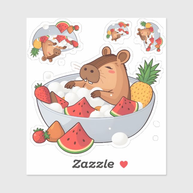 Cute Capybara Fruit Bath Spa Day Kawaii Animal Ill Aufkleber (Blatt)