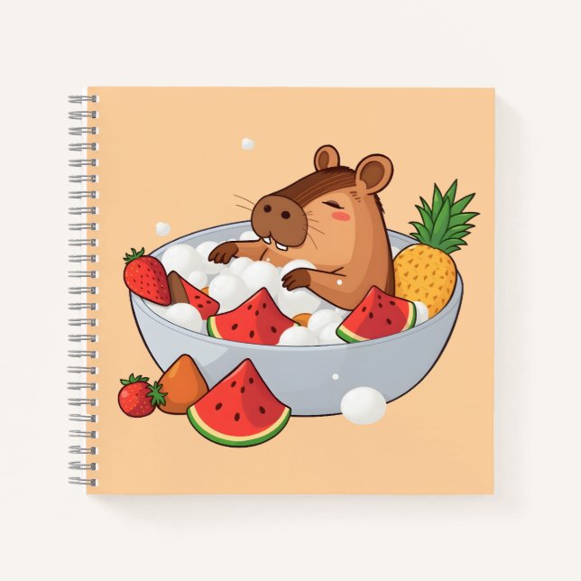 Cute Capybara Fruit Bath Spa Day Kawaii Animal Ill Notizbuch (Vorderseite)