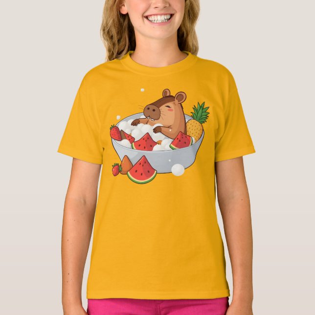 Cute Capybara Fruit Bath Spa Day Kawaii Animal Ill T-Shirt (Vorderseite)