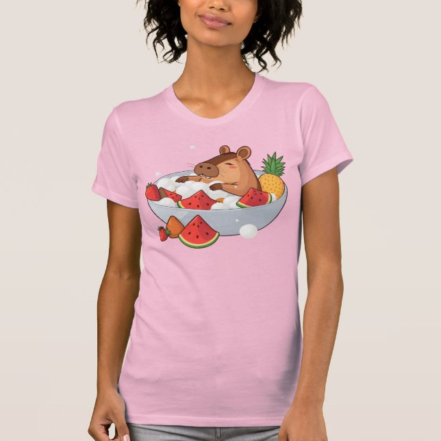 Cute Capybara Fruit Bath Spa Day Kawaii Animal Ill T-Shirt (Vorderseite)
