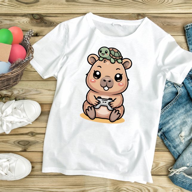 Cute Capybara Gamer Anime Turtle Kawaii Gaming  T-Shirt (Von Creator hochgeladen)