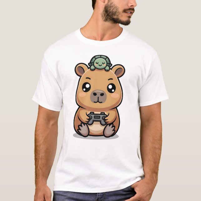 Cute Capybara Gamer Anime Turtle Kawaii Gaming  T-Shirt (Vorderseite)